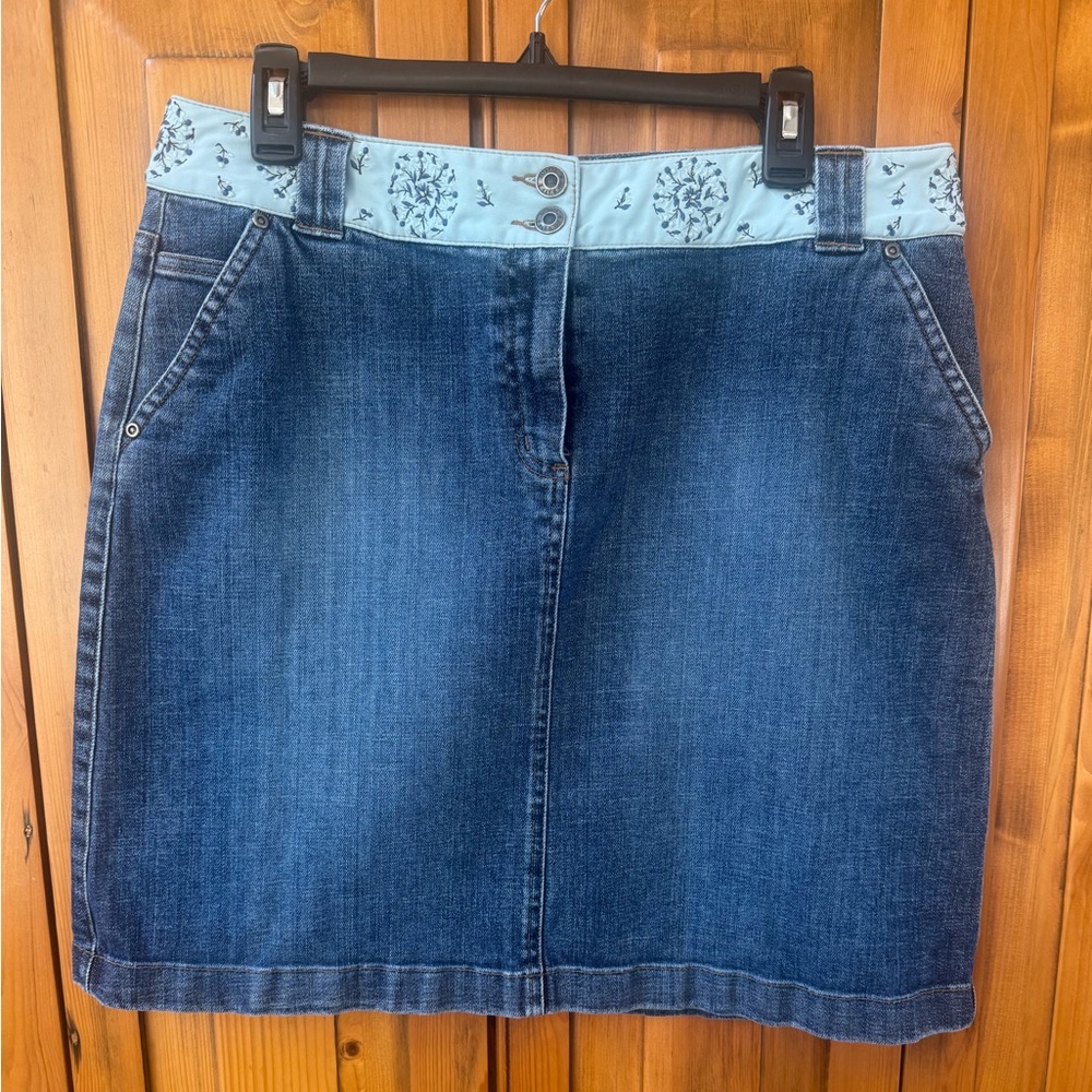 Talbots Denim Mini Skirt Sz 14 Ribbon Belt Excellent Condition